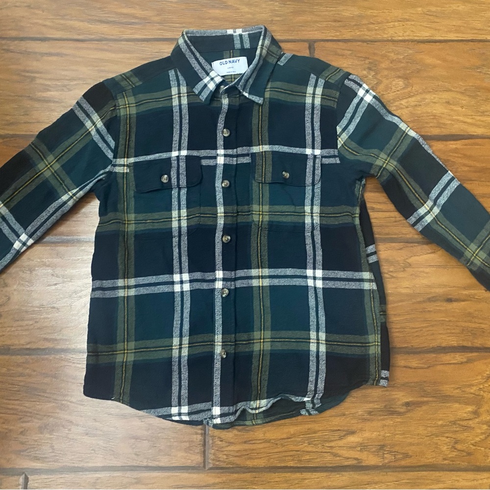 Boys size 10 Old Navy Dark Green Flannel Plaid Shirt